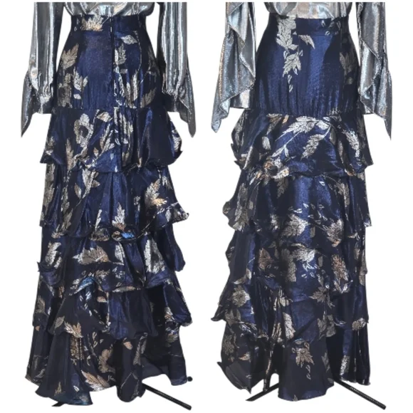 Johanna Ortiz “Midnight & Silver Tangled Garden” Blue Nile Maxi Skirt – Size 8 - Picture 4 of 14